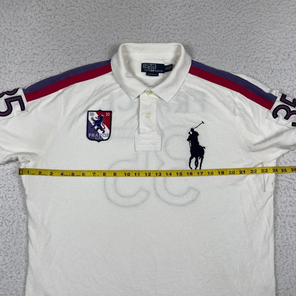 Polo Ralph Lauren France Polo Shirt Mens XL White Big Pony Custom Fit Sporty